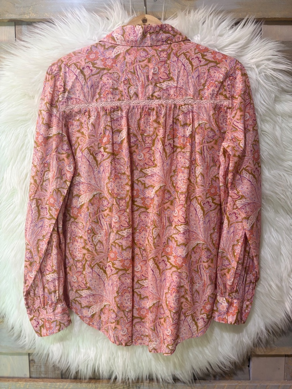 EUC [Sundance] Popover Pink Orange Floral Long Sleeve Collar Shirt Top | Small - Picture 4 of 14